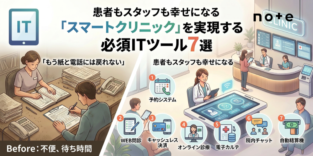 note記事更新のお知らせ（患者もスタッフも幸せになる「スマートクリニック」を実現する必須ITツール７選）