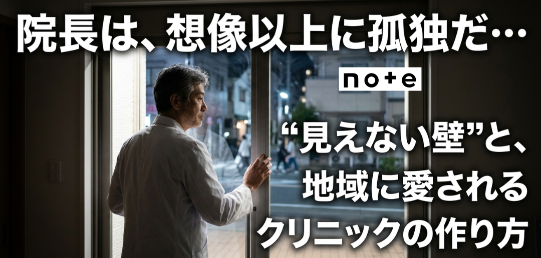 note記事更新のお知らせ（「院長は、想像以上に孤独だ…」開業後に訪れる“見えない壁”と、地域に愛されるクリニックの作り方）